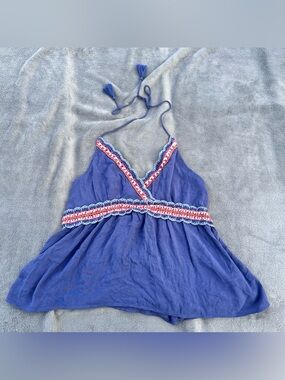 Y2K American Eagle Blue Boho Halter Top- Medium